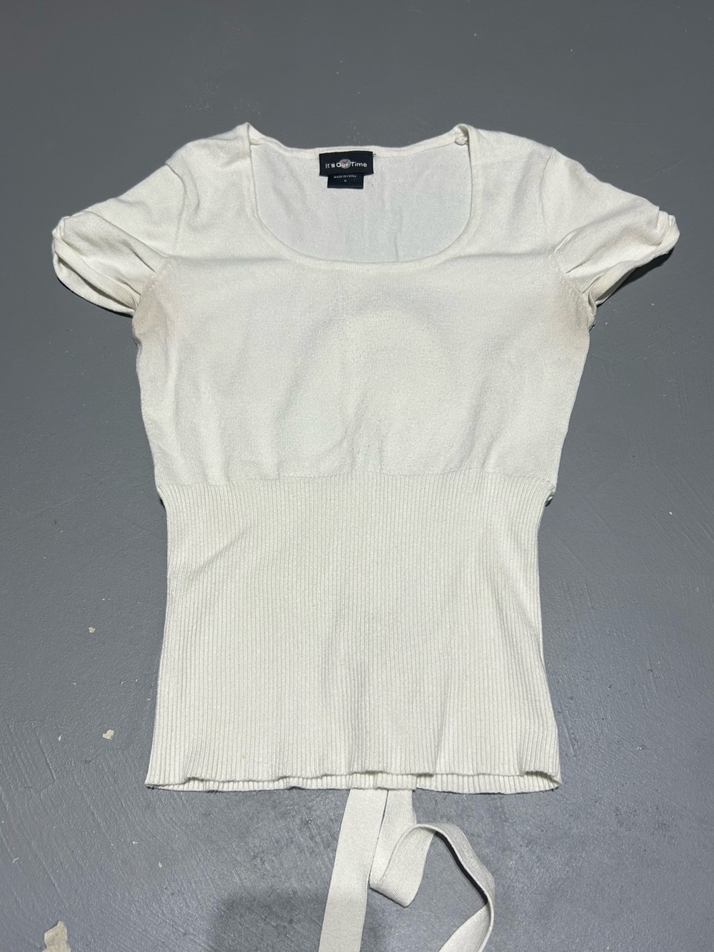 It’s Our Time - White Stretchy Top with Ties on Back (Women’s Size Medium)